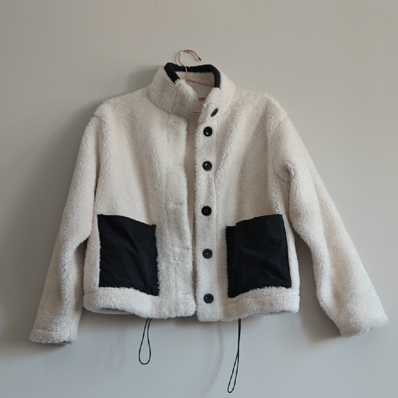 Dazy Women's Cream and Black Sherpa Jacket - Picture 1 of 8